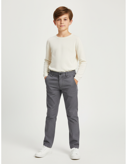 Pantalon Chino Gris Décontracté Coupe Droite Enfant - Coton