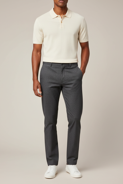 Pantalon Chino Gris Anthracite Motif Texturé Droit Élégant Homme - Polyester