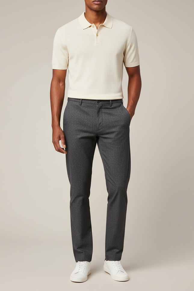 Pantalon Chino Gris Anthracite Motif Texturé Droit Élégant Homme - Polyester