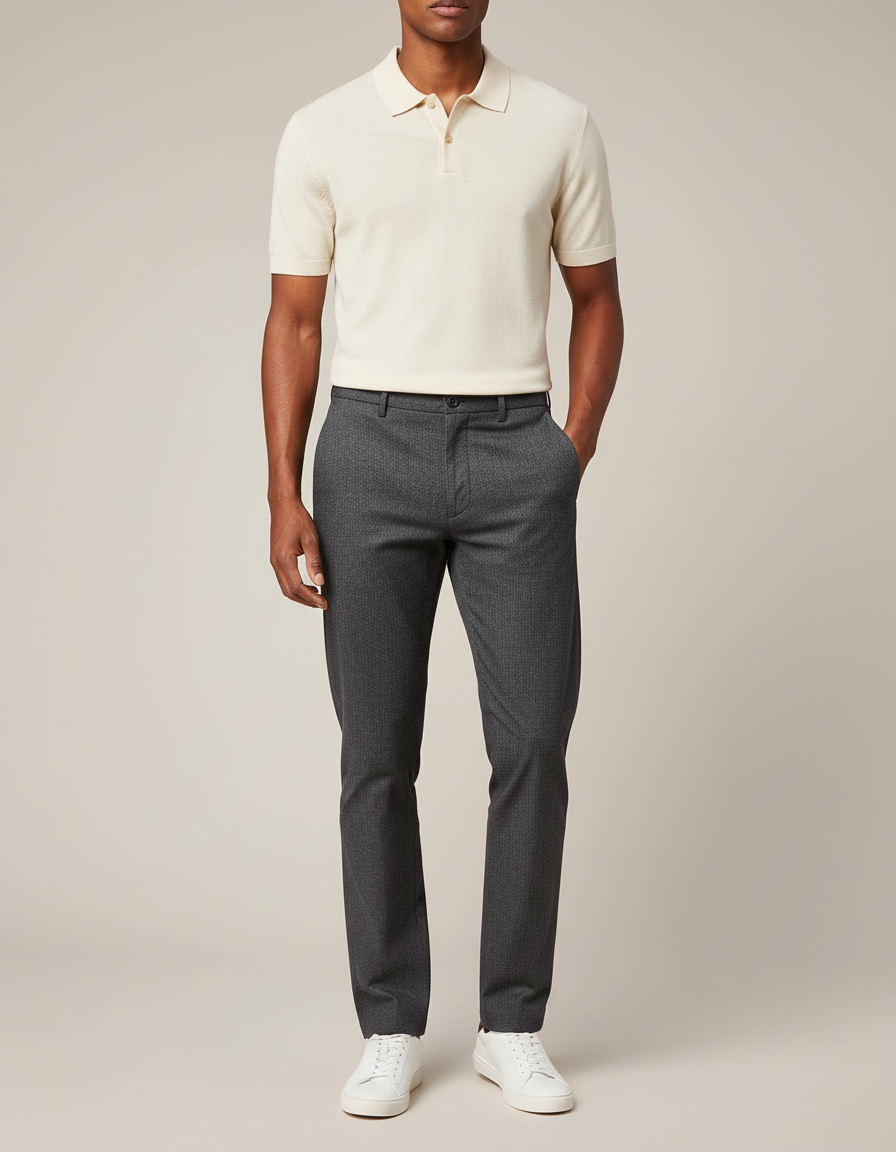 Pantalon Chino Gris Anthracite Motif Texturé Droit Élégant Homme - Polyester