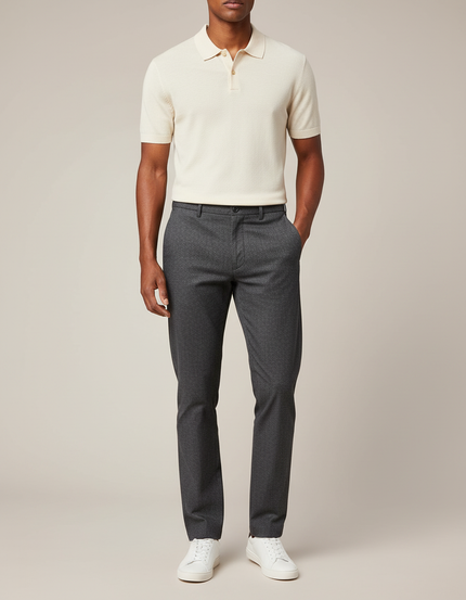 Pantalon Chino Gris Anthracite Motif Texturé Droit Élégant Homme - Polyester