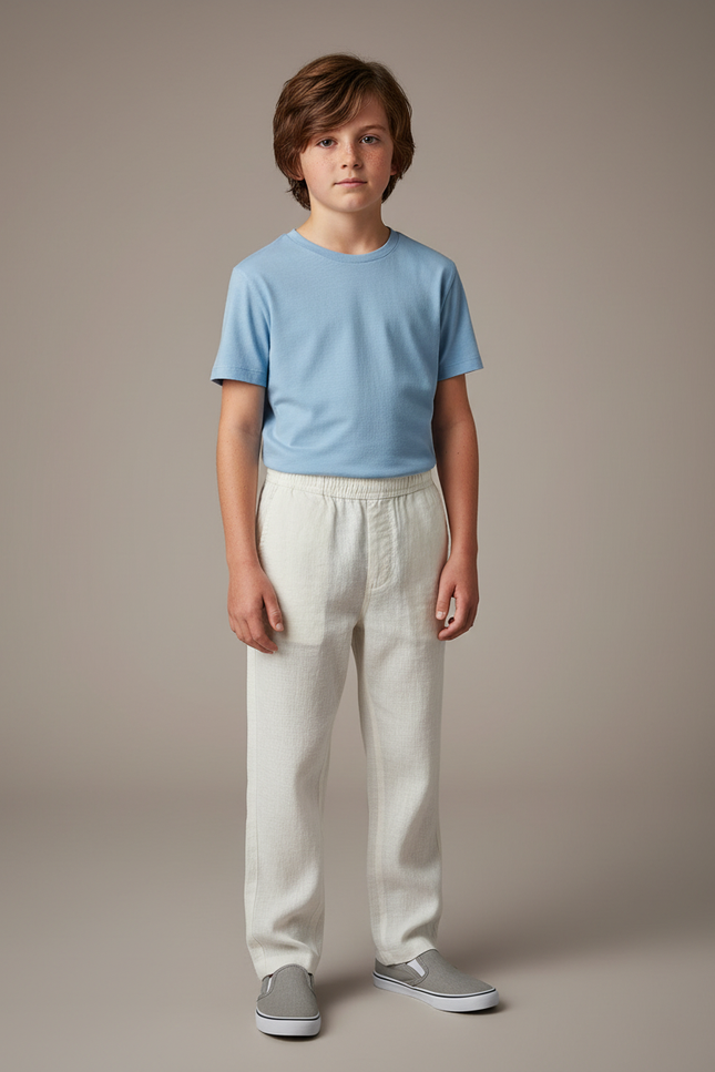 Pantalon Chino Écru Lin Ample Décontracté Enfant - Beige