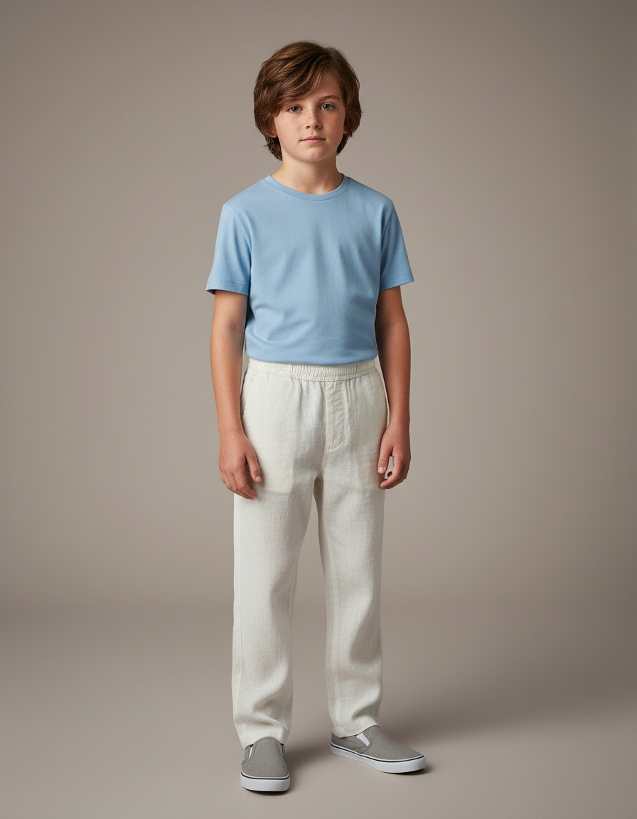 Pantalon Chino Écru Lin Ample Décontracté Enfant - Beige