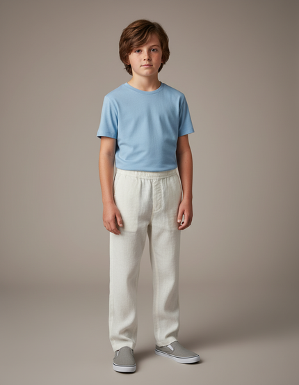 Pantalon Chino Écru Lin Ample Décontracté Enfant - Beige