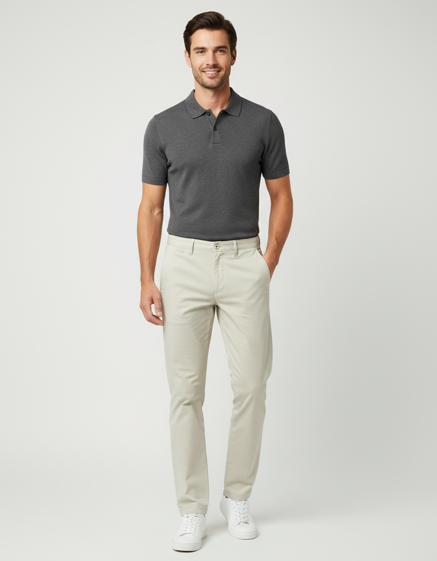 Pantalon Chino Beige Coton Slim Décontracté Élégant