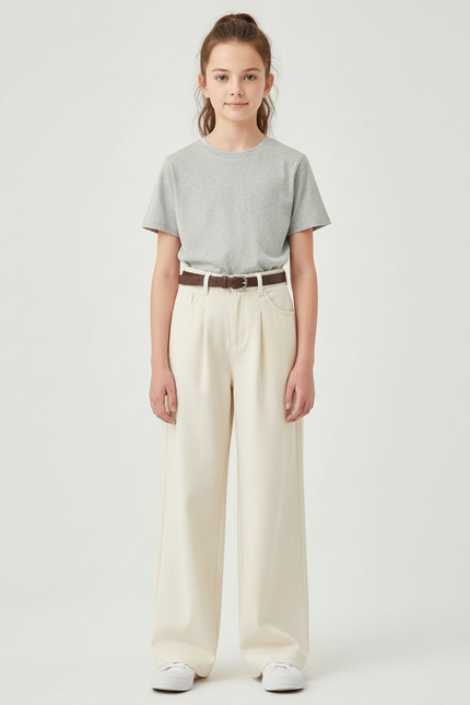 Pantalon Chino Écru Large Confortable Enfant - Beige Gabardine