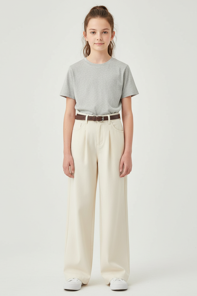 Pantalon Chino Écru Large Confortable Enfant - Beige Gabardine