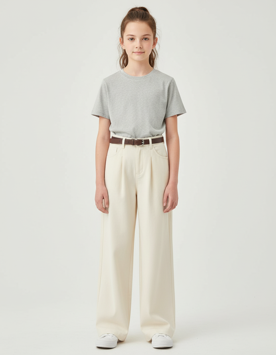 Pantalon Chino Écru Large Confortable Enfant - Beige Gabardine