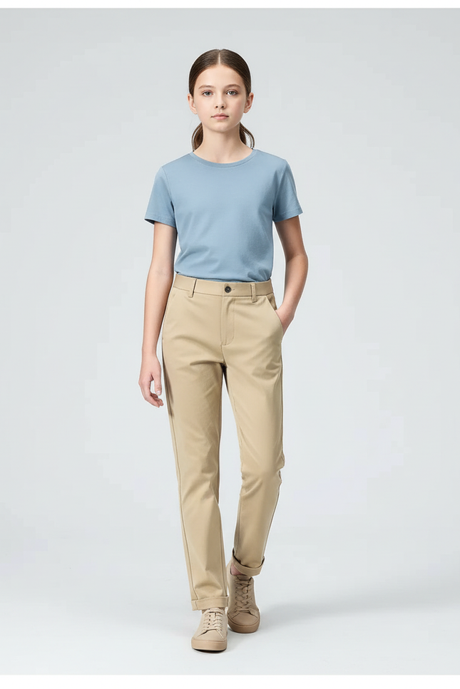 Pantalon Chino Beige Coton Droit Classique Fille