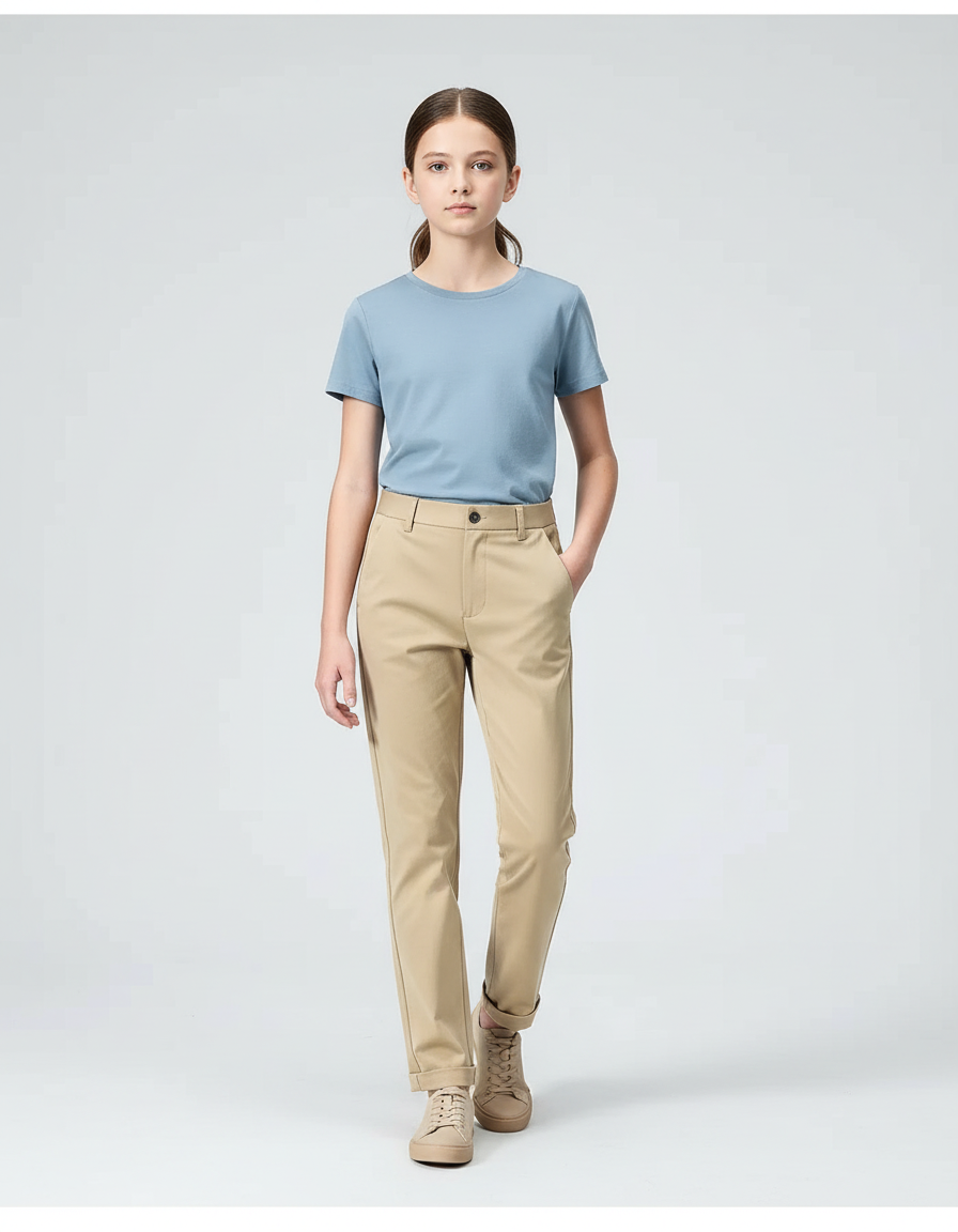 Pantalon Chino Beige Coton Droit Classique Fille