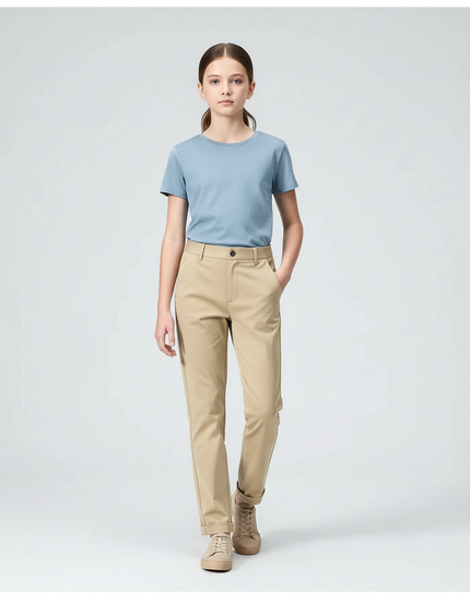 Pantalon Chino Beige Coton Droit Classique Fille
