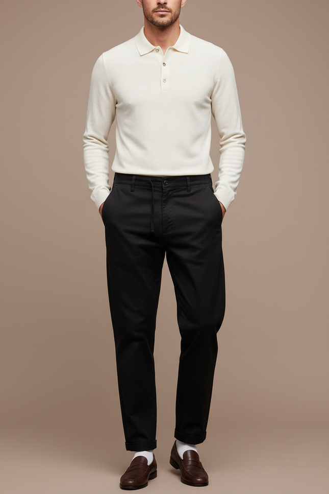 Pantalon Chino Noir Coton Tapered Décontracté Homme