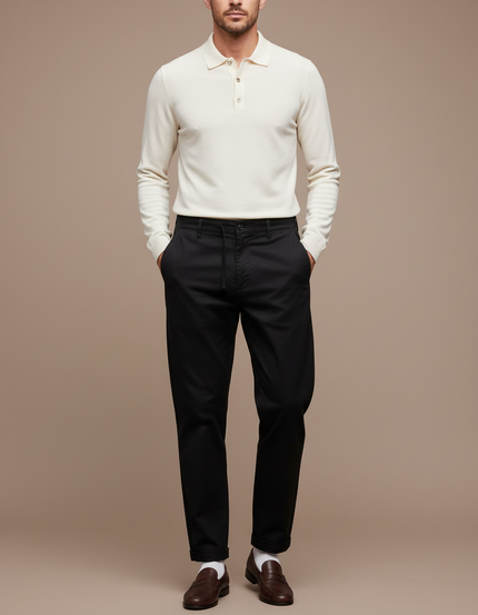 Pantalon Chino Noir Coton Tapered Décontracté Homme