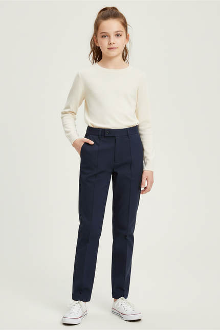 Pantalon Chino Marine Coupe Droite Élégant Enfant - Gabardine