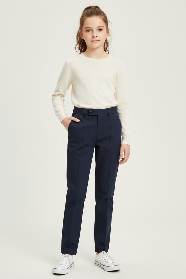 Pantalon Chino Marine Coupe Droite Élégant Enfant - Gabardine