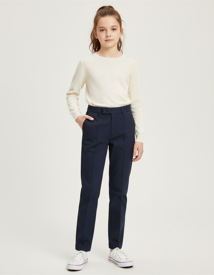 Pantalon Chino Marine Coupe Droite Élégant Enfant - Gabardine