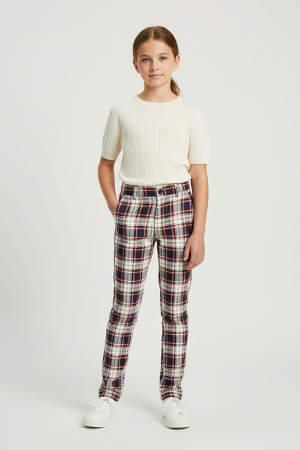 Pantalon Chino Écossais Slim Imprimé Carreaux Fille - Coton