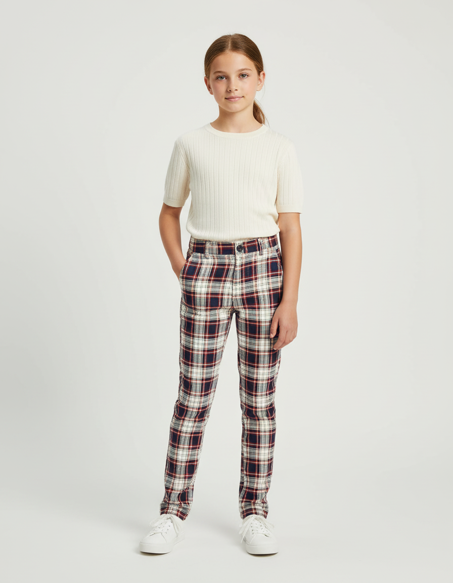 Pantalon Chino Écossais Slim Imprimé Carreaux Fille - Coton