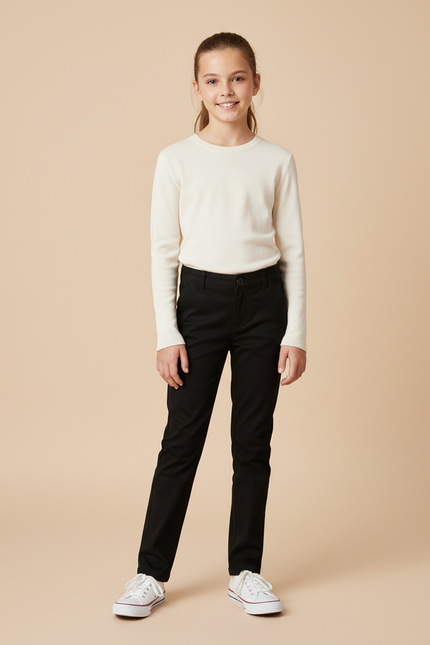 Pantalon Chino Noir Coton Slim Fille Élégant
