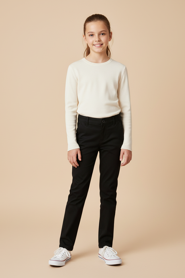 Pantalon Chino Noir Coton Slim Fille Élégant