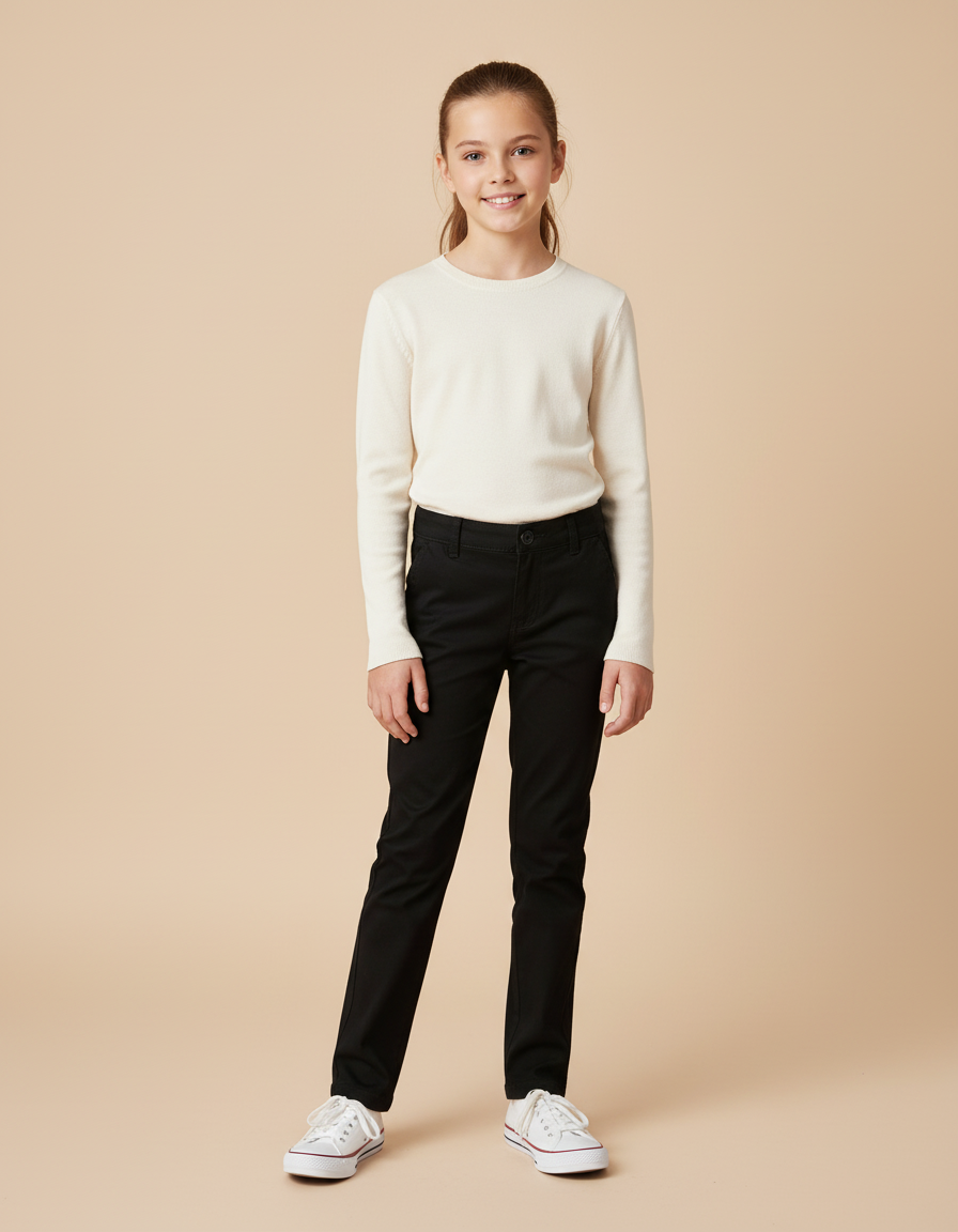 Pantalon Chino Noir Coton Slim Fille Élégant