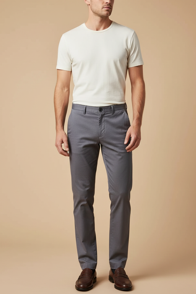 Pantalon Chino Gris Slim Coton Décontracté Homme