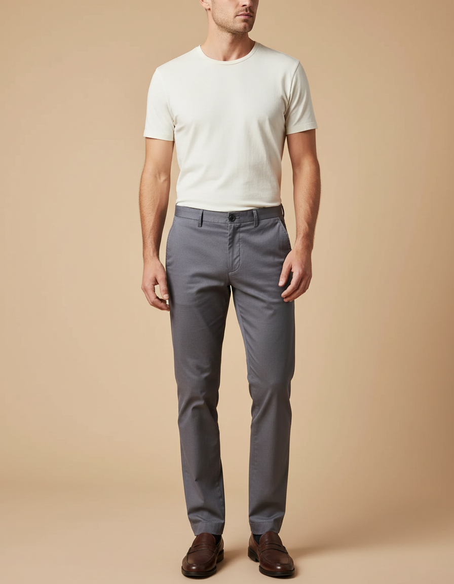 Pantalon Chino Gris Slim Coton Décontracté Homme