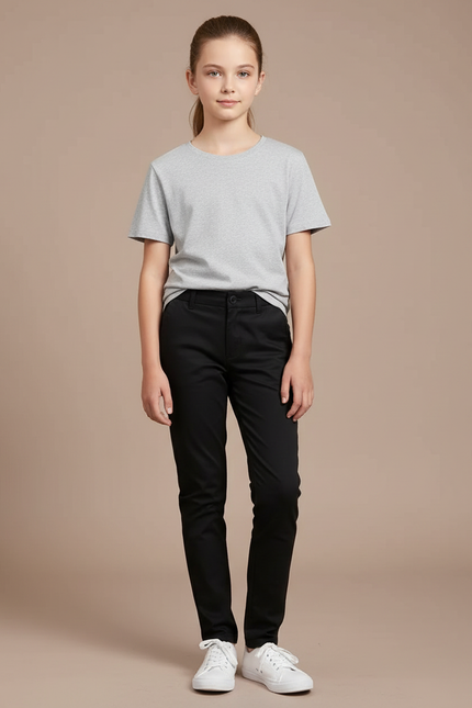 Pantalon Chino Noir Coton Droit Fille