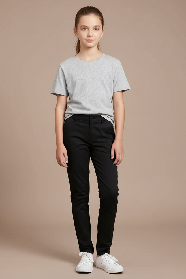 Pantalon Chino Noir Coton Droit Fille