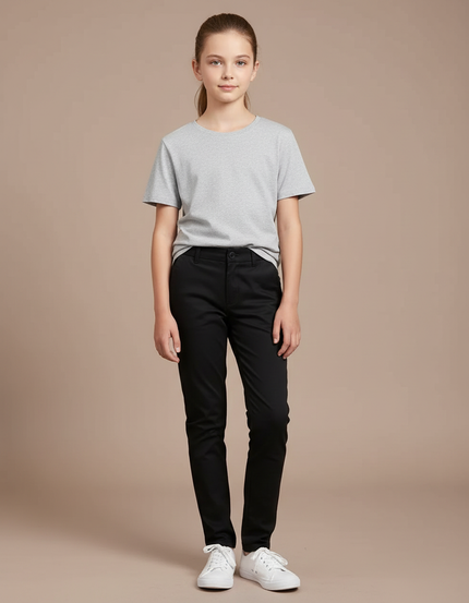 Pantalon Chino Noir Coton Droit Fille