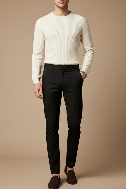 Pantalon Chino Noir Slim Homme Élégant Classique - Gabardine