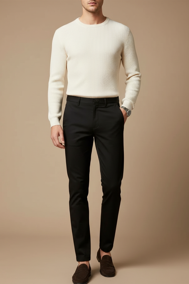Pantalon Chino Noir Slim Homme Élégant Classique - Gabardine