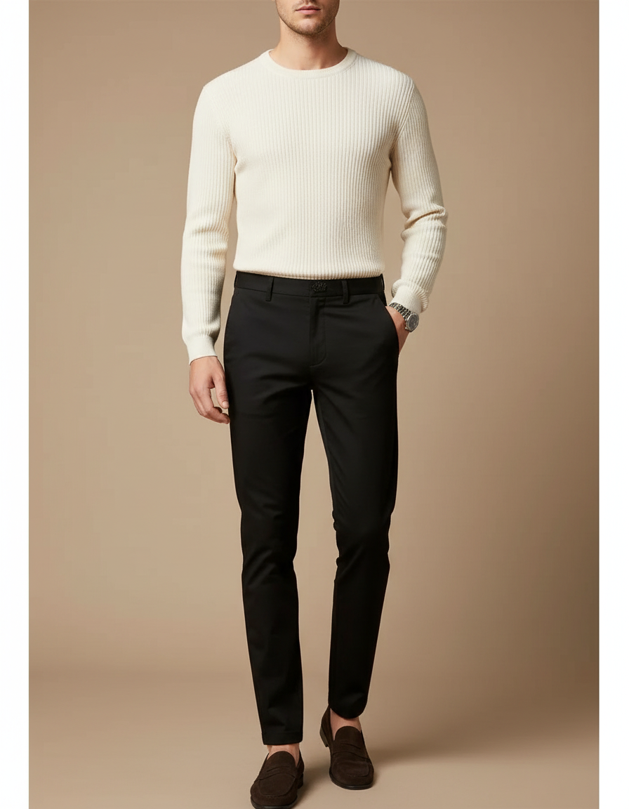 Pantalon Chino Noir Slim Homme Élégant Classique - Gabardine