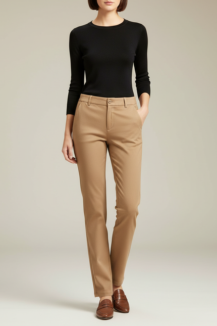 Pantalon Chino Cigarette Femme - Camel Gabardine
