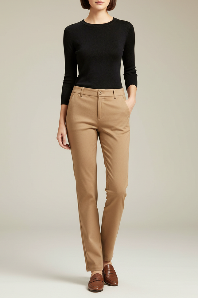 Pantalon Chino Cigarette Femme - Camel Gabardine