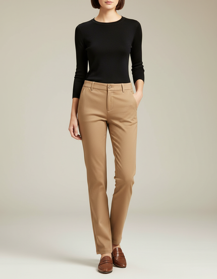 Pantalon Chino Cigarette Femme - Camel Gabardine