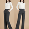 Pantalon Chino Gris Évasé Laine Doublé Hiver Femme