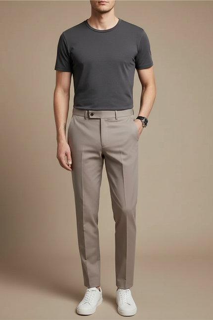 Pantalon Chino Beige Coupe Droite Homme Élégant - Gabardine