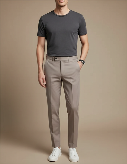 Pantalon Chino Beige Coupe Droite Homme Élégant - Gabardine