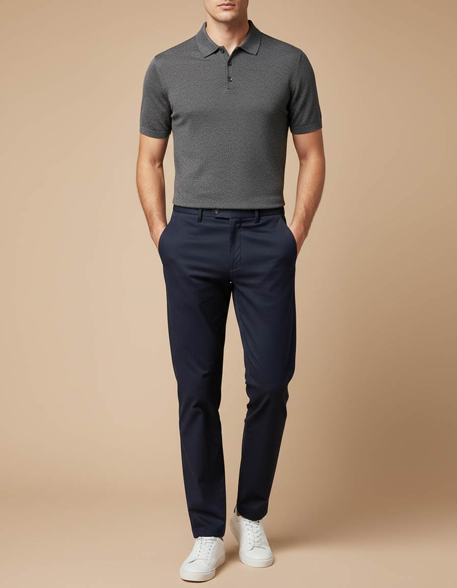 Pantalon Chino Decontracte - Marine Gabardine