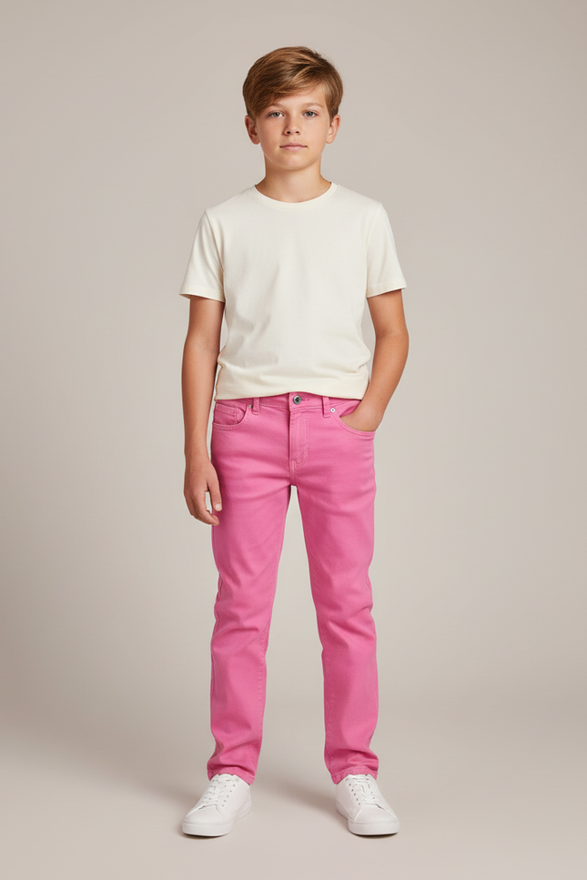 Pantalon Chino Rose Vif Garçon Coton Ajustable Slim