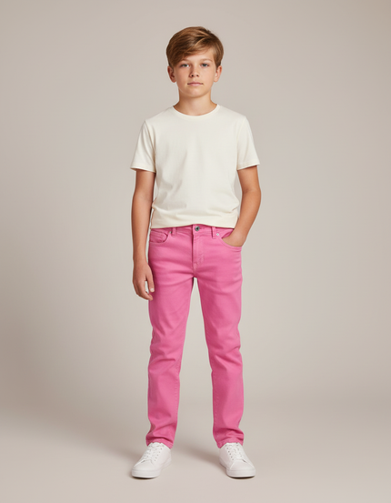 Pantalon Chino Rose Vif Garçon Coton Ajustable Slim