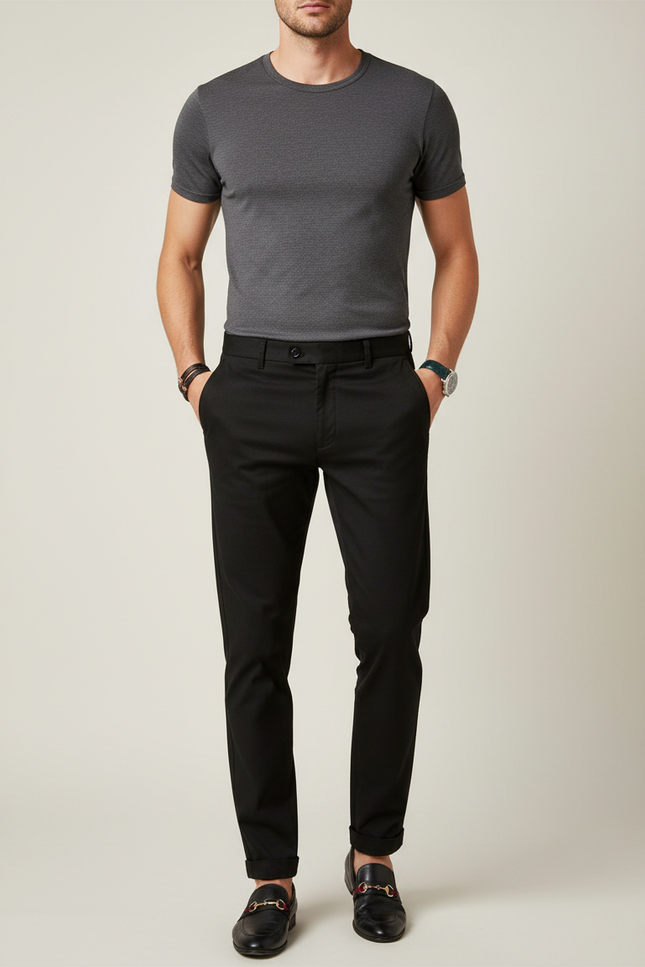 Pantalon Chino Noir Slim Élégant Décontracté Homme - Gabardine