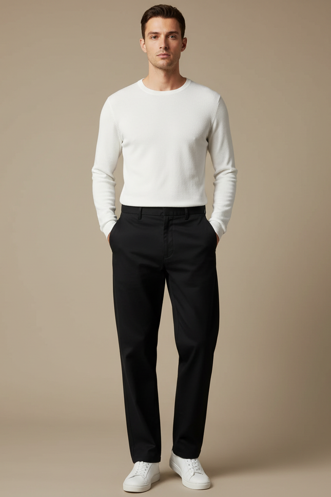 Pantalon Chino Noir Coton Droit Tendance Homme