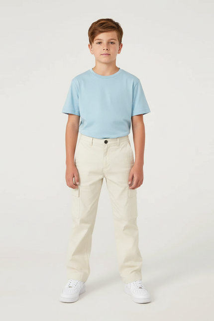 Pantalon Chino Beige Cargo Droit Coton Garçon