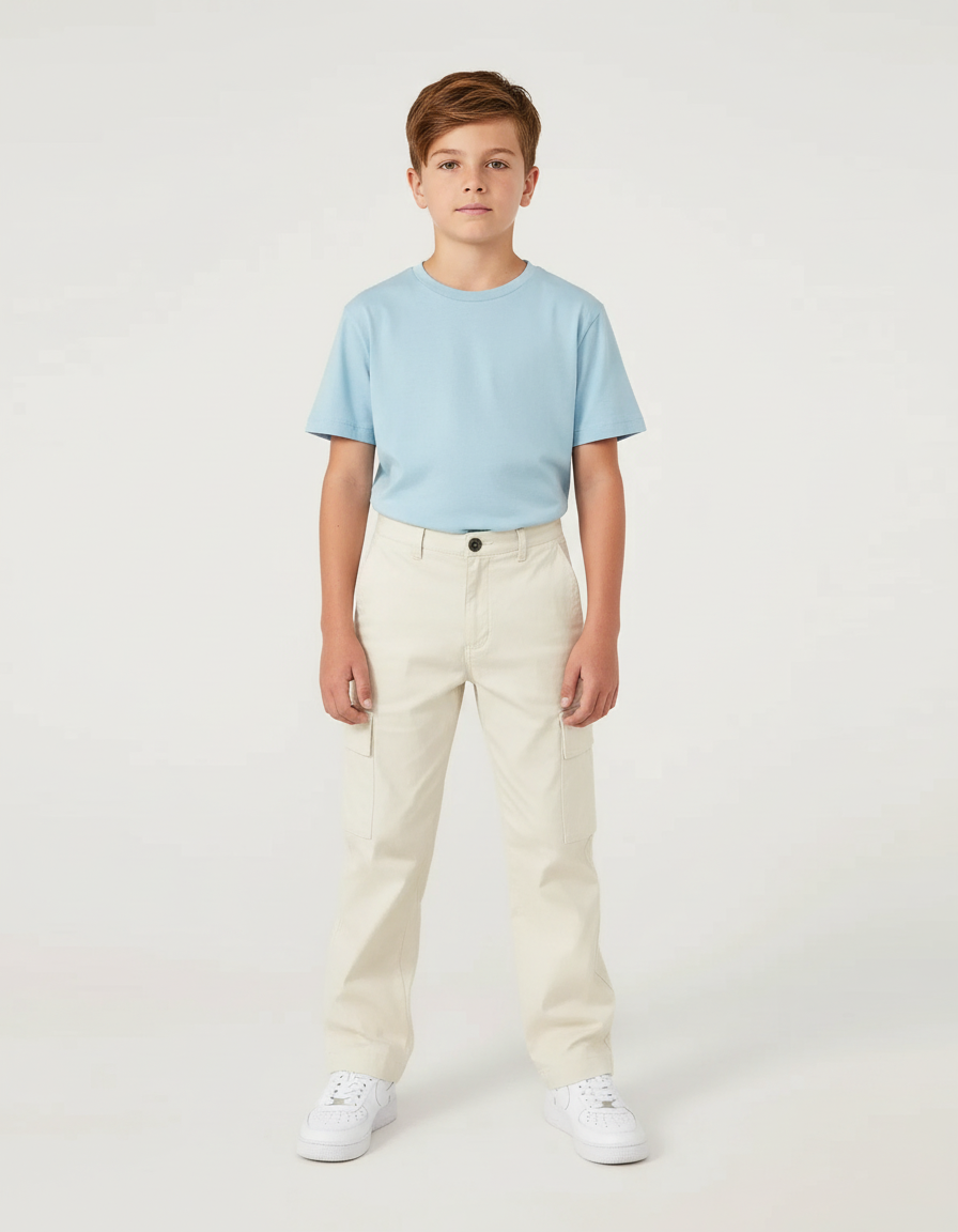 Pantalon Chino Beige Cargo Droit Coton Garçon
