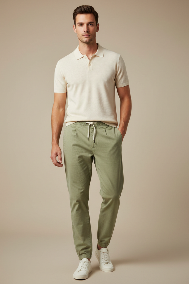 Pantalon Chino Vert Kaki Cordon Décontracté Homme - Toile