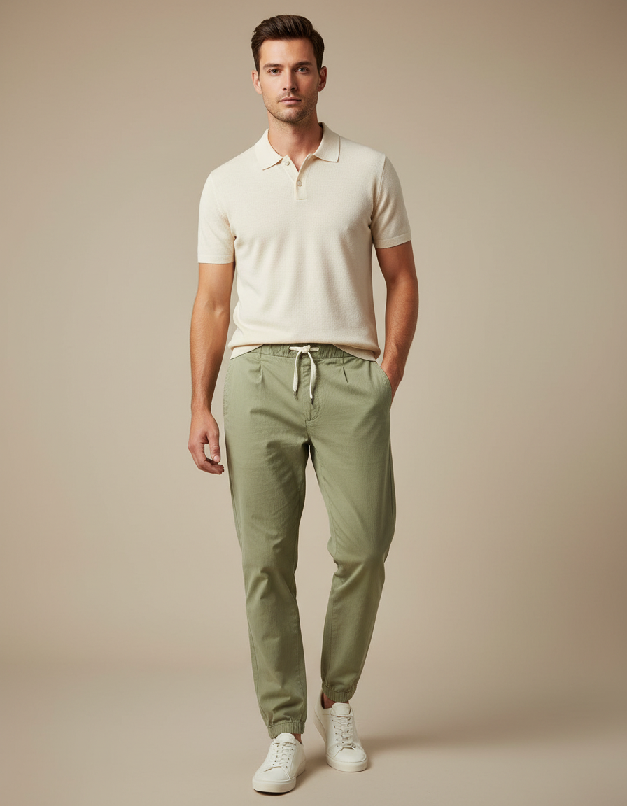 Pantalon Chino Vert Kaki Cordon Décontracté Homme - Toile