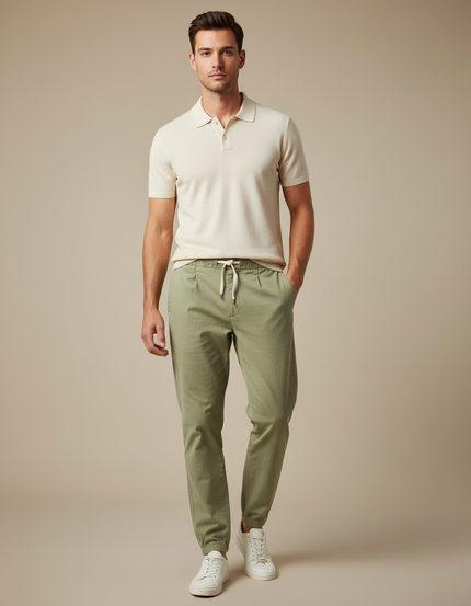 Pantalon Chino Vert Kaki Cordon Décontracté Homme - Toile