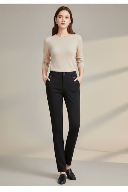 Pantalon Chino Noir Droit Extensible Formel Femme - Polyester